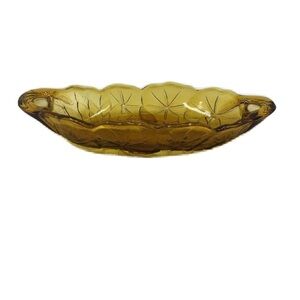 Vintage Amber Glass Oval Bowl Dish Sunflower